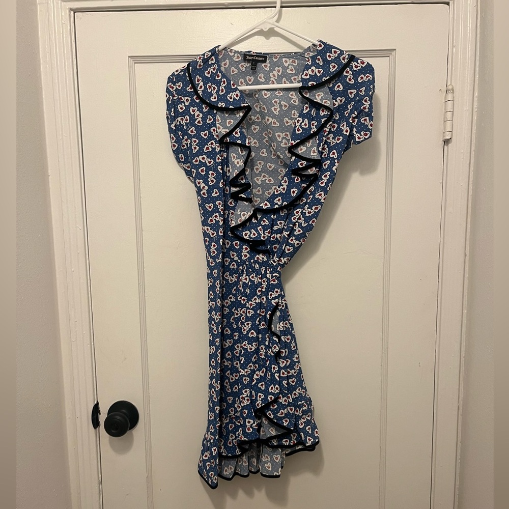 Vintage Juicy Coutur size 4 blue florall wrap dress